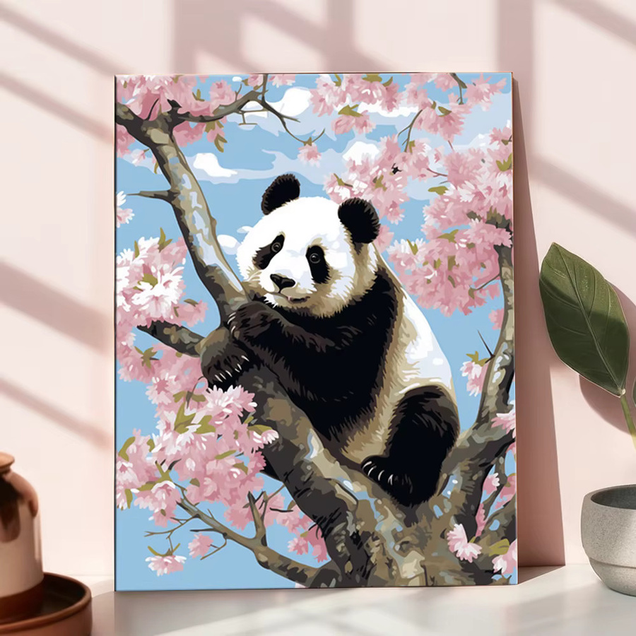 HUACAN Malen nach Zahlen Set Panda und Blumen auf Leinwand für Erwachsene, Mehrfarbiges Motiv mit botanischen Elementen - Bild 2