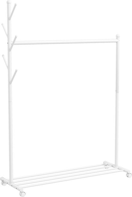 HOMCOM Kleiderständer mit Rollen und 5 Haken in Weiß, inklusive Kleiderstange und Ablage, B/T/H: 120 x 43 x 171 cm - Bild 1