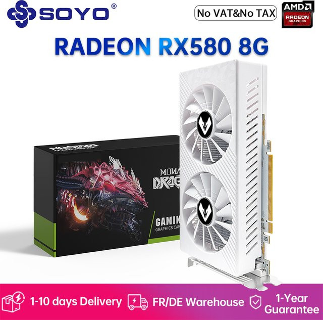 SOYO AMD Radeon RX580 8GB Gaming-Grafikkarte mit GDDR5, 256Bit und DisplayPort in Weiß - Bild 1