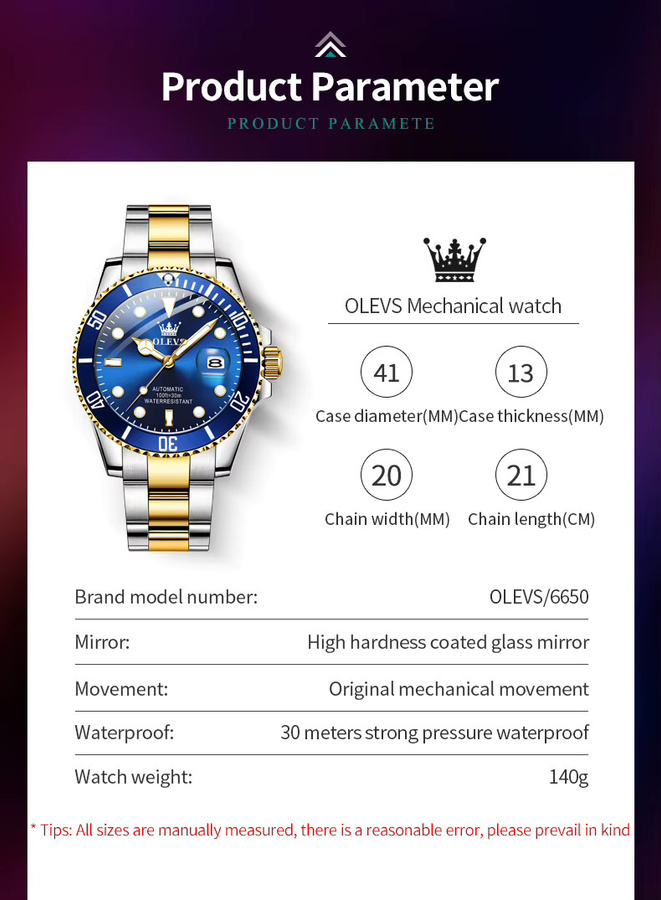 OLEVS Armbanduhr Automatik, Edelstahl, Herren - Bild 5