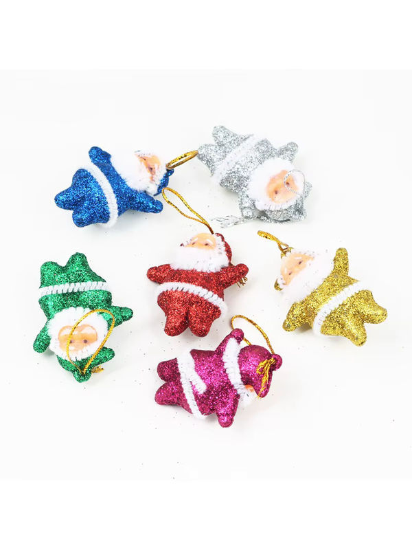 6er Set bunte Weihnachtsmann Hängeornamente aus Kunststoff mit Glitter für deinen Weihnachtsbaum - Bild 6