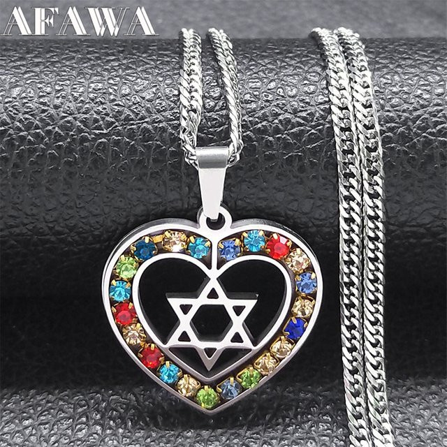 AFAWA Halskette Hexagramm-Herzform, Edelstahl, Silber, Unisex - Bild 1