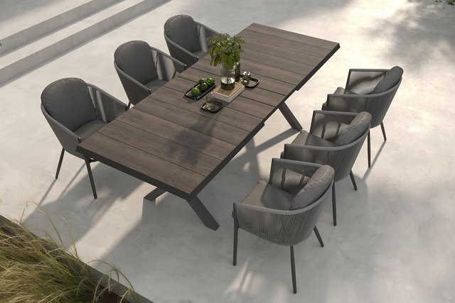Siena Garden Garten-Essgruppe aus Aluminium, Keramik und Rope-Geflecht in Anthrazit mit ausziehbarem Tisch und 6 Diningsesseln, Tisch B: 100 cm, T: 200/260 cm, H: 77 cm - Bild 1