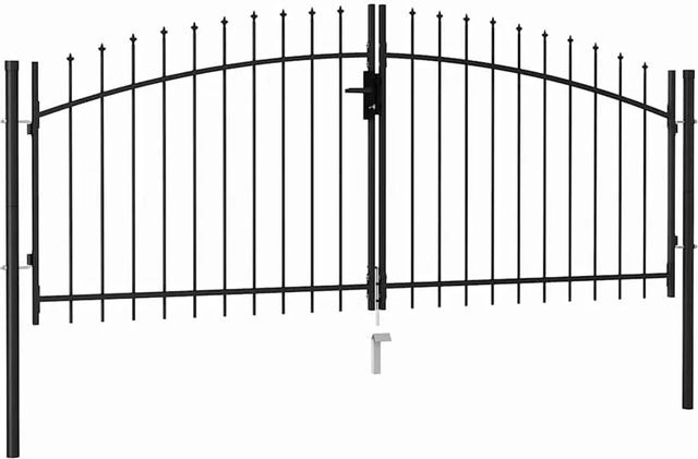 vidaXL Zauntor Doppelflügel aus Stahl mit Speerspitzen, Schwarz, Breite: 3 m, Höhe: 1,25 m - Bild 1