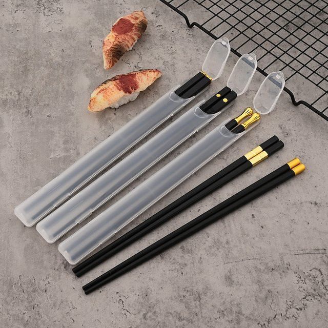 Uniturcky Essstäbchen Set aus Zinklegierung in Schwarz und Gold, 2er-Set, rutschfest und wiederverwendbar - Bild 1