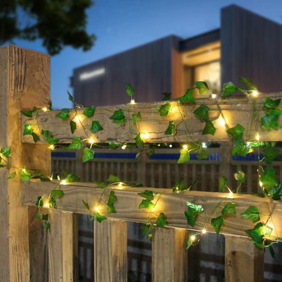 KIKIELF Lichterkette Ivy Vine mit grünen Blättern, warmweißes Licht, USB und Batterie betrieben, ideale Dekoration für Garten, Party und Weihnachten - Bild 2