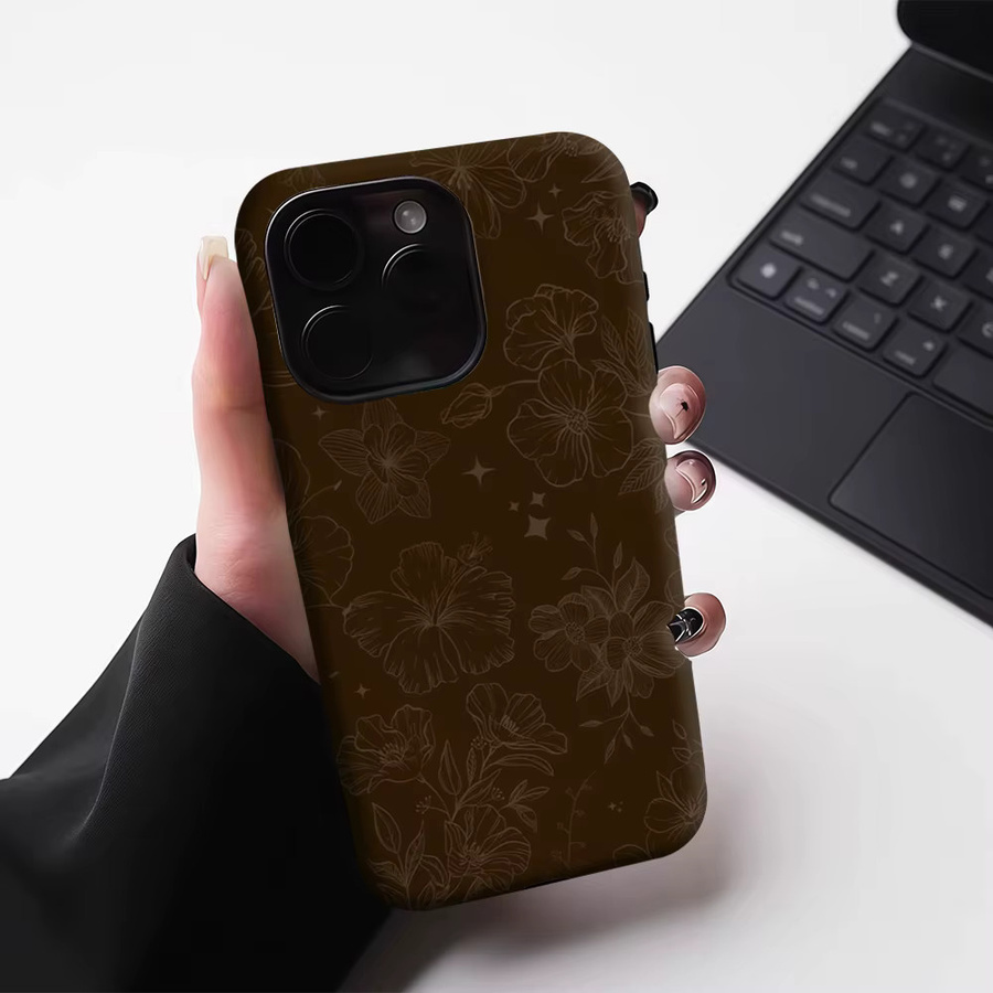 Potdemiel Handyhülle mit Blumenmuster in Braun für iPhone 17 16 15 14 13 Pro Max Plus mit Magnetfunktion und robustem Doppelschicht-Schutz - Bild 5