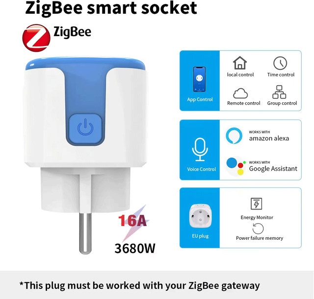 Tuya Zigbee Smart-Steckdose mit Android-Steuerung, 16A/20A EU-Stecker in Weiß mit Countdown-Funktion und automatischer Zeitplanung zur Energieeinsparung - Bild 1