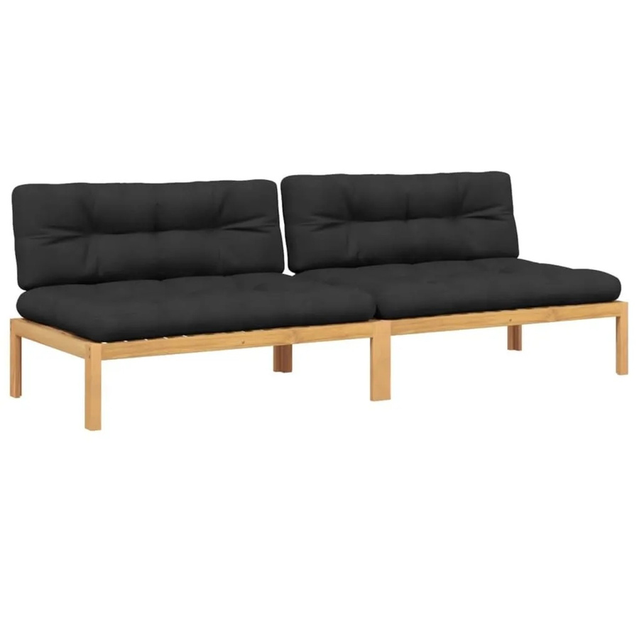 vidaXL Garten-Mittelsofas aus Akazienholz mit Kissen, 2er-Set, Schwarz-braun - Bild 2