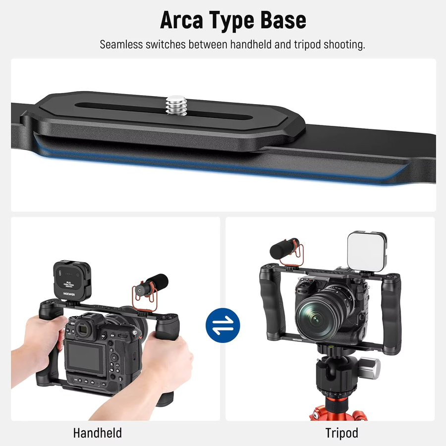 NEEWER Videokamera-Cage mit Arca-Basis, Doppelgriffen und 3/8-Zoll-ARRI-Halterung in Schwarz, kompatibel mit NEEWER 15mm Basisstangen - Bild 5