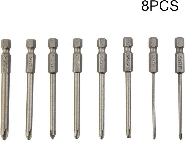 8-teiliges VIBRATITE Set magnetische Sechskant-Kreuzschlitz-Schraubendreher-Bits in Silber, 75mm lang, 1/4 Zoll, PH0 PH1 PH2 - Bild 1
