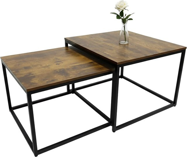 Relaxdays Satztisch 2er Set im Industrial Design aus Eisen und Holzwerkstoff in Braun und Schwarz, B/T/H: 75 x 75 x 42 cm - Bild 1