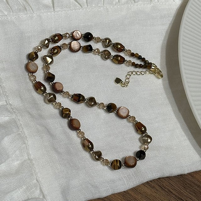 Velishy Choker-Halskette, Naturstein, Tigerauge, braun, Perle, Damen - Bild 1