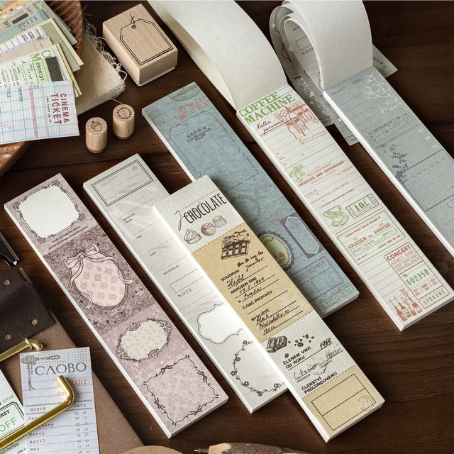 Vintage Lange Streifen-Haftnotizen in Braun und Multicolour für Journaling und Collage, Nicht-Klebendes Hintergrundpapier - Bild 1