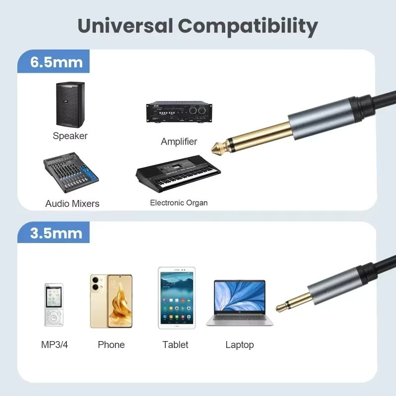 MACDOT Audio-Adapterkabel Mono TS 6,35 mm auf 3,5 mm Klinke, Schwarz - Bild 3