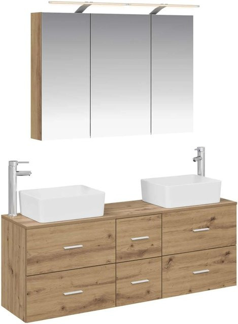 vidaXL Badezimmermöbel-Set 4-teilig in Artisan-Eiche mit Glas und LED-Beleuchtung, Braun - Bild 1