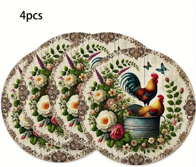 VIKAMA 4-teiliges Tischset-Set mit Blumenmuster im Landhausstil - Bild 1