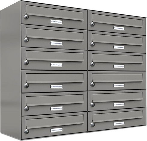 AL Briefkastensystem für 12 Parteien, Aufputzmontage, grau, B/H/T: 76,6 x 69 x 27,5 cm - Bild 1
