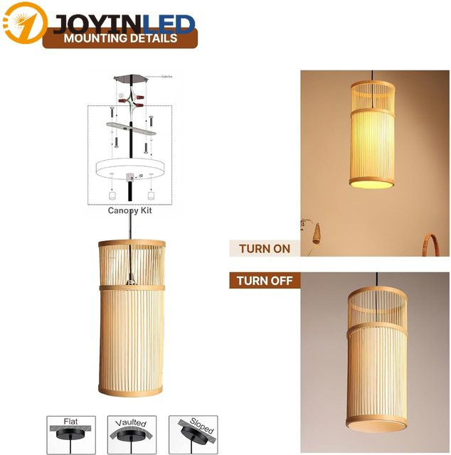 JOYINLED Moderner Bambus-Kronleuchter aus Rattan in Braun, Handgewebte E27 Pendelleuchte für Wohnzimmer und Schlafzimmer - Bild 1