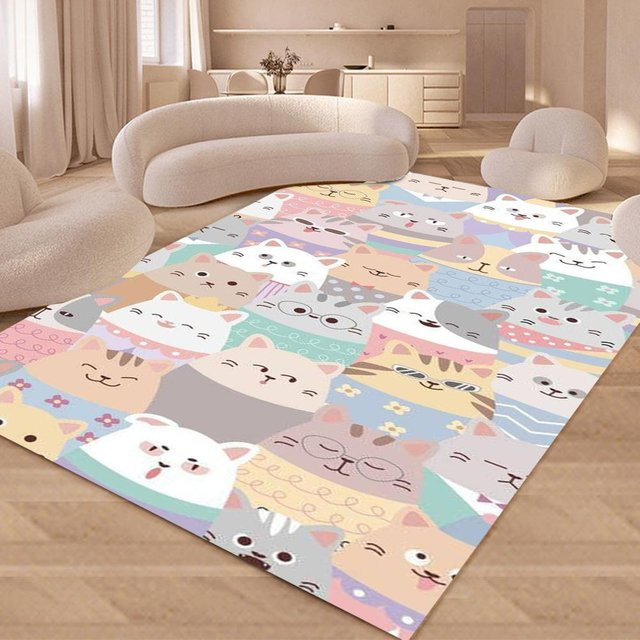 Bodenmatte Lodestar mit niedlichem Cartoon-Katzen-Design, waschbar und rutschfest, B/T: 120 x 160 cm, Mehrfarbig - Bild 1