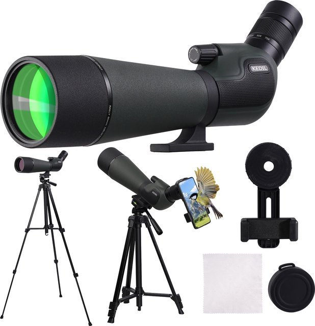 KEDIL Teleskop Spektiv mit 25-75x80 Zoom, FMC BAK7 Monokular inklusive Stativ und Telefonadapter für Vogelbeobachtung und Zielschießen in Schwarz und Grau - Bild 1