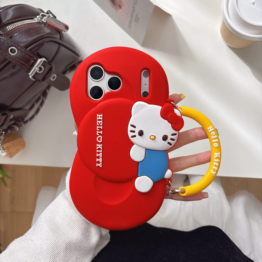 Ins-Style Hello Kitty Handyhülle für Apple iPhone mit Stoßfestem Schutz, Griff und Schlüsselband in Schwarz und Rot - Bild 2