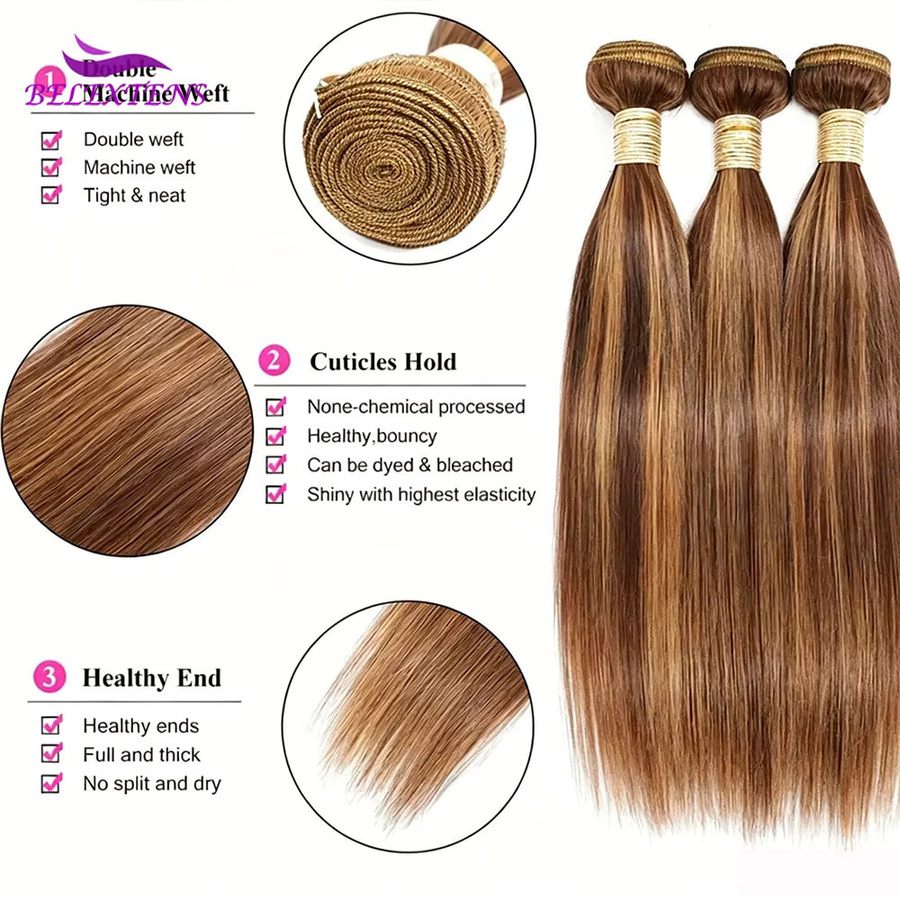 BELEXTENS Highlight Straight Bundles, Brasilianisches Echthaar, Ombre Honigblonde - Bild 3