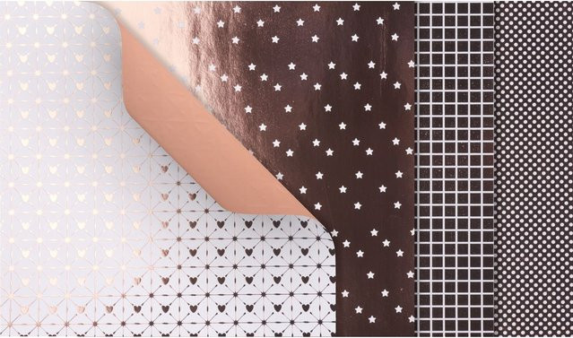 Gebrüder Bertels Faltpapier X-Mas Roségold mit Sternen und Karos - Bild 1