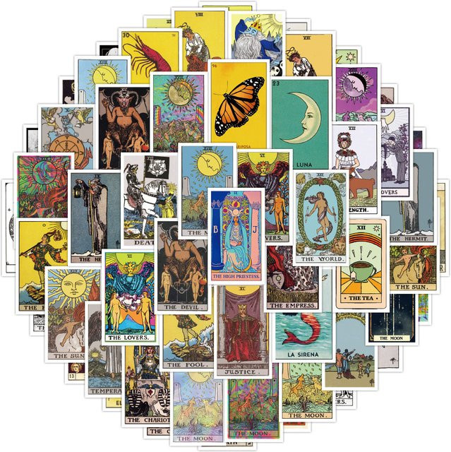 50-teiliges Tarot-Karten-Graffiti-Aufkleber-Set, wasserdichte DIY-Aufkleber in Multicolour für Skateboard, Notebook und Gepäck - Bild 1