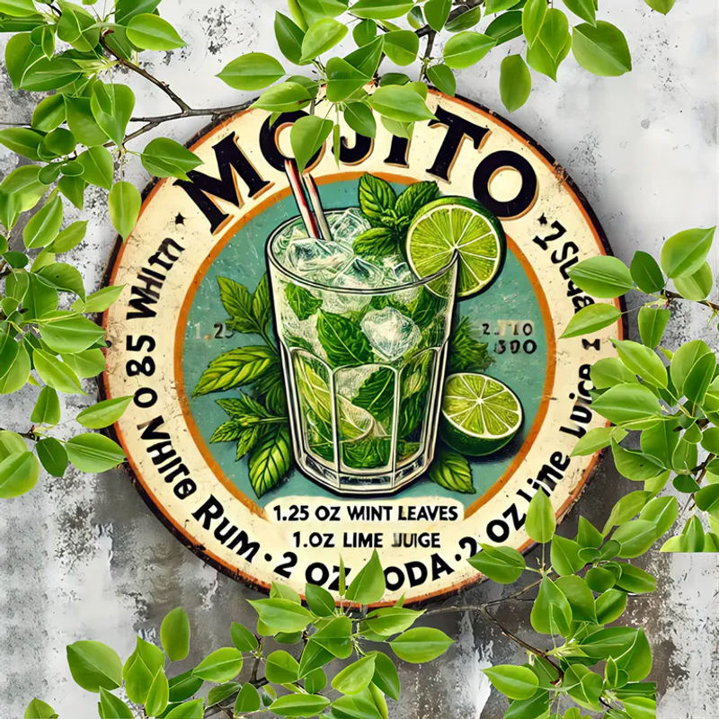 Vintage Havana Mojito Rezept Metallschild Potdemiel quadratische Wanddekoration aus Aluminium, mehrfarbig, B/H: 20 x 20 cm - Bild 4