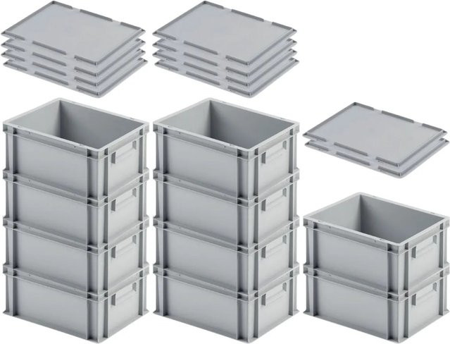 PROREGAL SuperSparSet 10 Euroboxen mit geschlossenem Griff und Auflagedeckel, Grau, H x B x T: 17,5 x 30 x 40 cm - Bild 1