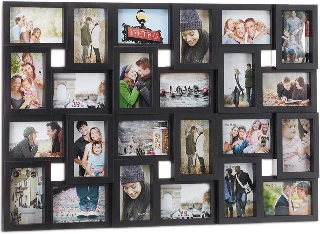 Relaxdays Bilderrahmen Collage Schwarz aus Kunststoff für 24 Bilder, B/H/T: 57 x 86 x 3 cm - Bild 1