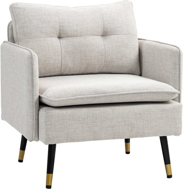 HOMCOM Moderner Loungesessel aus Leinen mit Kissen und Armlehnen in Beige und Stahlbeinen - Bild 1
