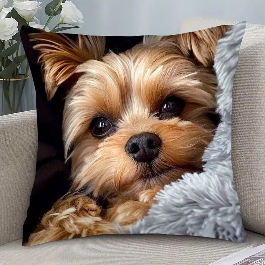 Dekorativer Yorkshire Terrier Kissenbezug aus Polyester in Antik-Stil, quadratisch, B/B/H: 45 x 45 x 45 cm, Mehrfarbig, Marke ZZN - Bild 3