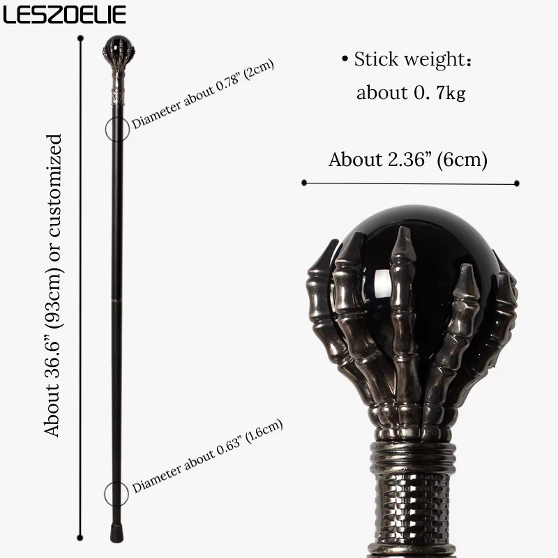 LESZOELIE Gehstock mit Drachenklaue und schwarzer Kristallkugel, Silber, 93 cm - Bild 3
