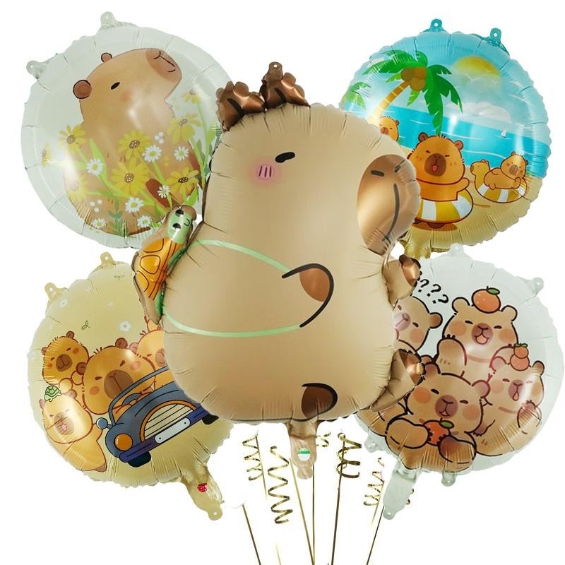 5er Set Cartoon Capybara Aluminium-Folienballons in Mehrfarbig für Kindergeburtstage und Babypartys - Bild 1