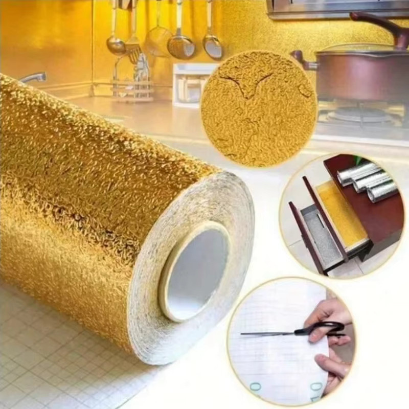 Selbstklebende 3D Wandaufkleber aus Aluminiumfolie, wasserdicht und ölbeständig für Küche und Schrank, Silber und Gold - Bild 2