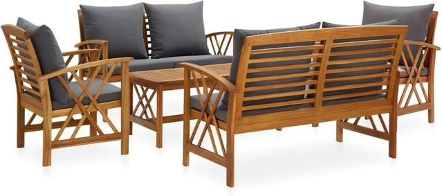 vidaXL 5-tlg Garten-Lounge-Set Modell 16 aus Akazien-Massivholz mit Auflagen in Grau im Vintage-Look - Bild 1