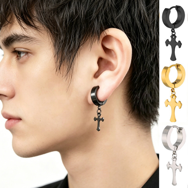 LUXUKISSKIDS Ohrringe, Edelstahl, Kreuzanhänger, Quasten, Unisex, Punk-Gothic - Bild 1