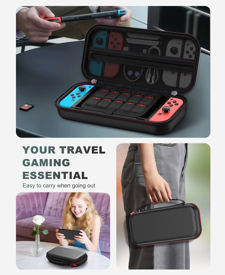 BEBOBCOOL Schutzhülle für Nintendo Switch mit Spielkartenfächern, Tragetasche in Schwarz - Bild 6
