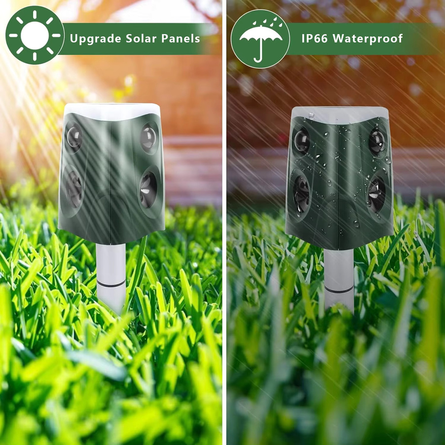 SAIJZEK Ultraschall-Tierabwehrgerät mit Sprachfunktion, solarbetrieben und wasserdicht für Garten und Landwirtschaft - Bild 3