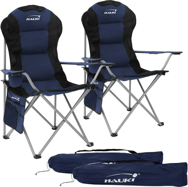 2er Set Hauki Campingstühle faltbar Blau aus Stahl und Polyester mit Getränkehalterung und Armlehnen bis 150 kg - Bild 2