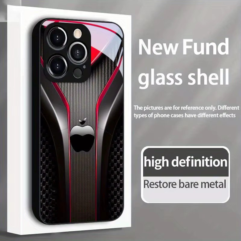 Schwarze Handyhülle mit rotem Kohlefaser-Muster aus Glas für Apple iPhone 17 16 15 14 13 12 11 Pro Max und weitere Modelle - Bild 3