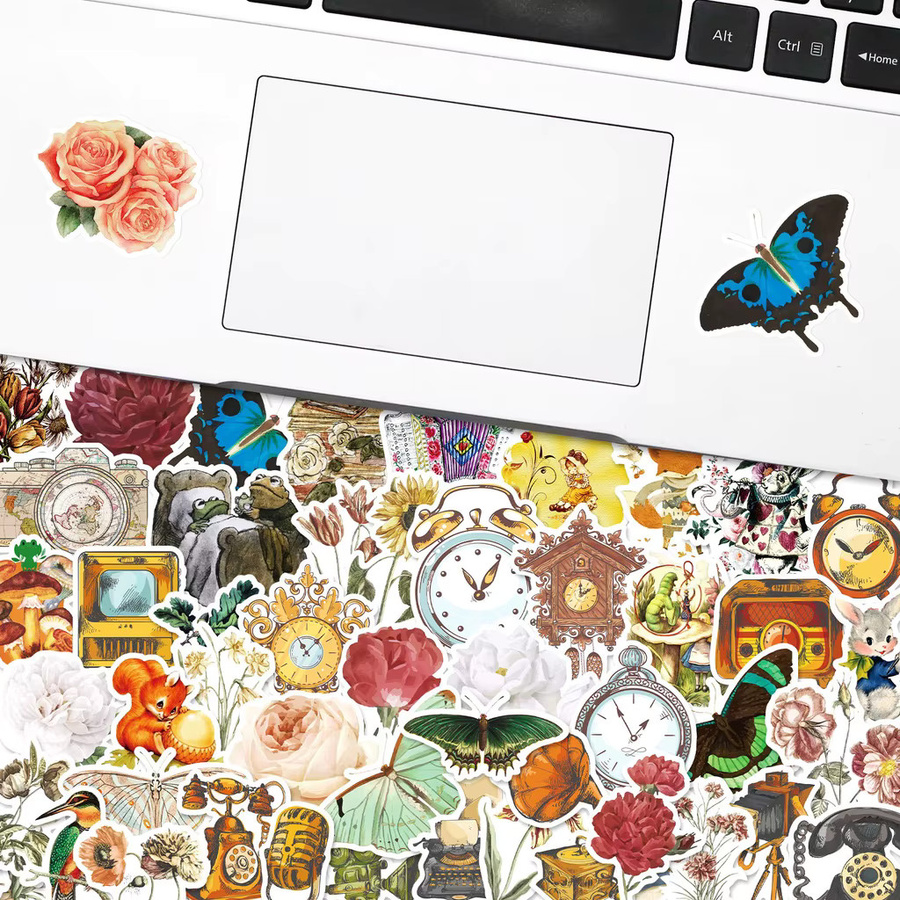 50 Stück Wasserdichte Retro Aufkleber mit Blumen, Pflanzen und Schmetterlingen in Multicolour von BulingBulingStickers Shop - Bild 2