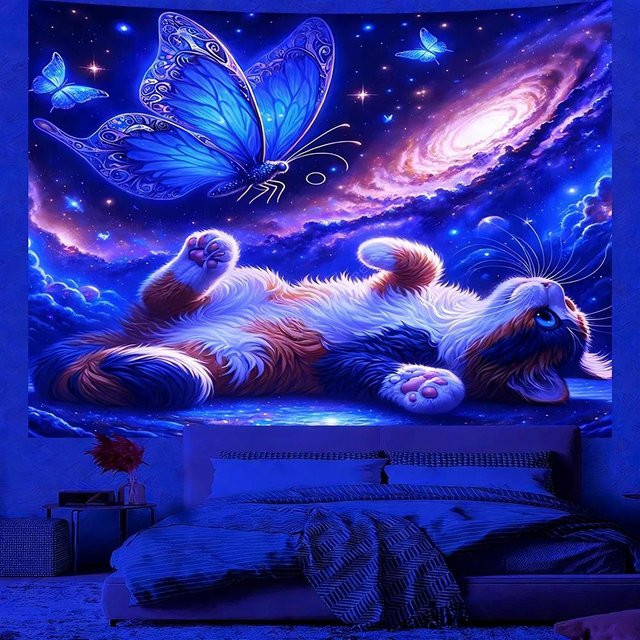 UV-reaktiver Katzen Wandteppich von JMG Household Supplies, Mehrfarbig, Breite: 200 cm, Höhe: 150 cm - Bild 1