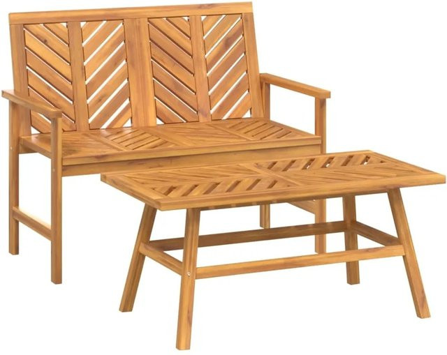 vidaXL 2-tlg. Garten-Lounge-Set aus Akazien-Massivholz in Braun mit 2-Sitzer-Sofa und Couchtisch - Bild 1
