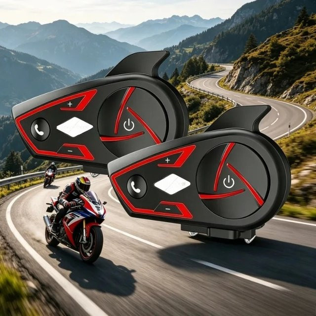 Houtonsen S3 Fahrrad-Funkkopfhörer in Schwarz mit BT-Gruppenintercom, Spritzwassergeschützt, 1000m Kommunikationsreichweite und RGB Dynamischer Hintergrundbeleuchtung - Bild 1