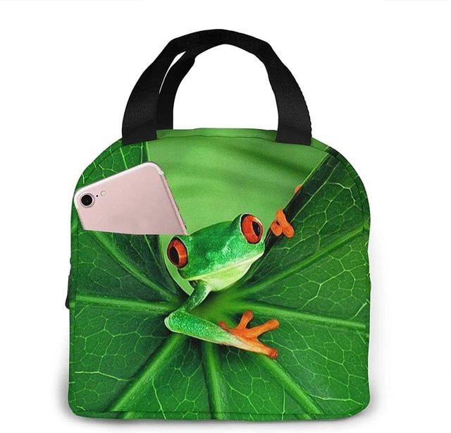 Isolierte Frosch Brotdose und Kühltasche in Grün und Beige, B/T/H: 22 x 20 x 13 cm - Bild 1