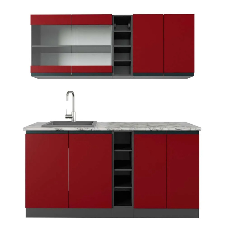 Vicco R-Line Singleküche modern in Rot und Anthrazit mit Marmor-Optik, Breite: 160 cm - Bild 2