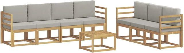 vidaXL Outdoor-Sofagarnitur 8-teilig aus Akazienholz mit Polstern in Weiß und Hellgrau, B/T/H: 59 x 59 x 37 cm - Bild 1